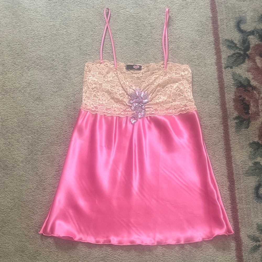 Pink and Cream Lace Satin Tank